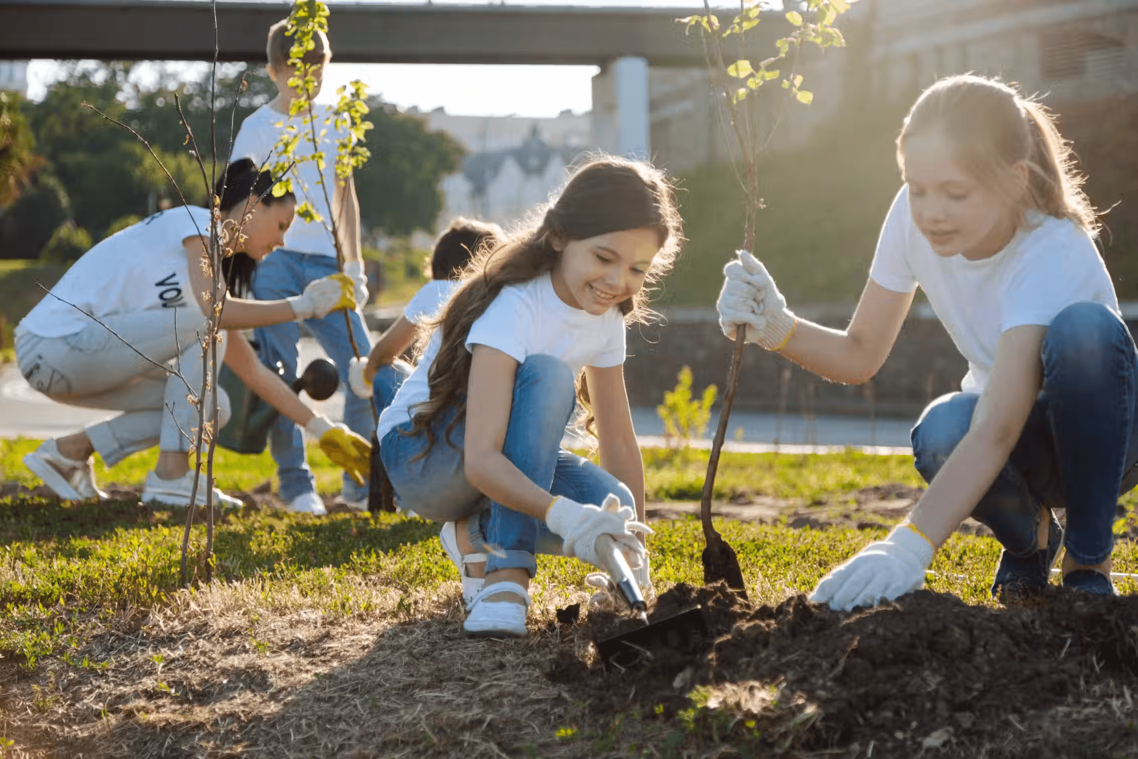Girls gardening
